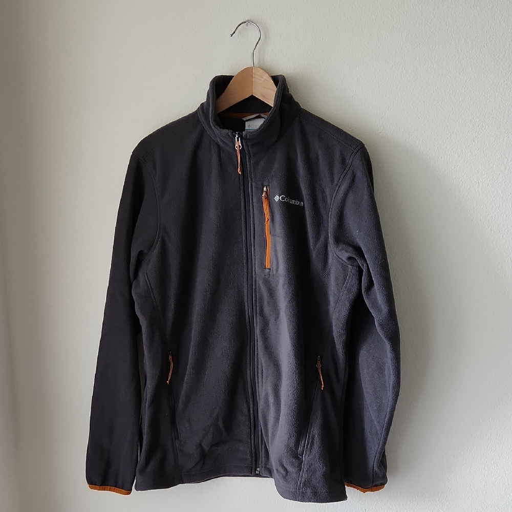 COLUMBIA Charcoal Grey Fleece Jacket Rustic Orange Details Men Sz M Gorpcore